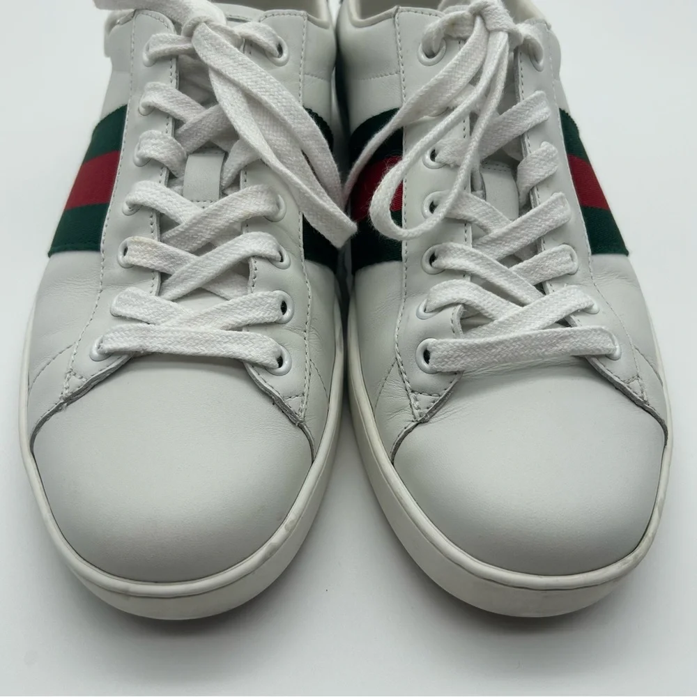 Gucci Ace Leather Low Top Stripe Lace up Sneakers Trainers Size 7